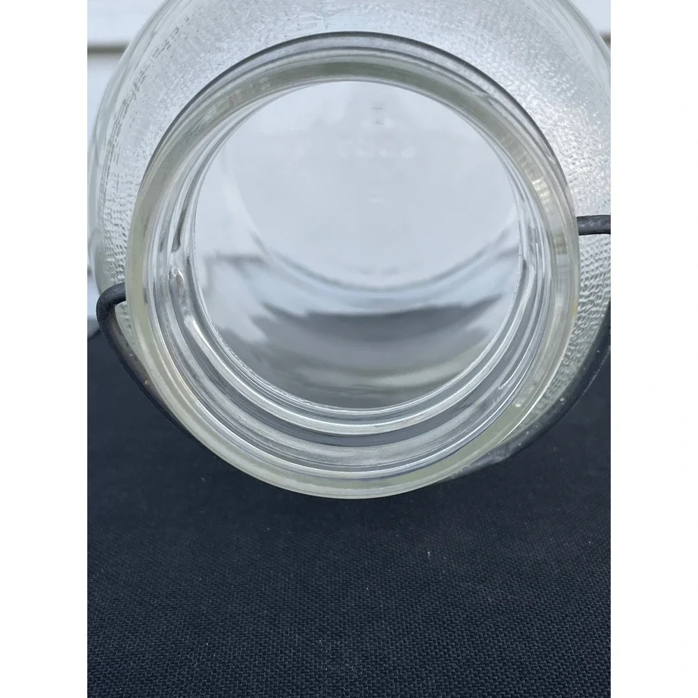 Hazel-Atlas Vintage Glass Jar with Wire Bail Handle Clear Pebbled Shoulder 8in